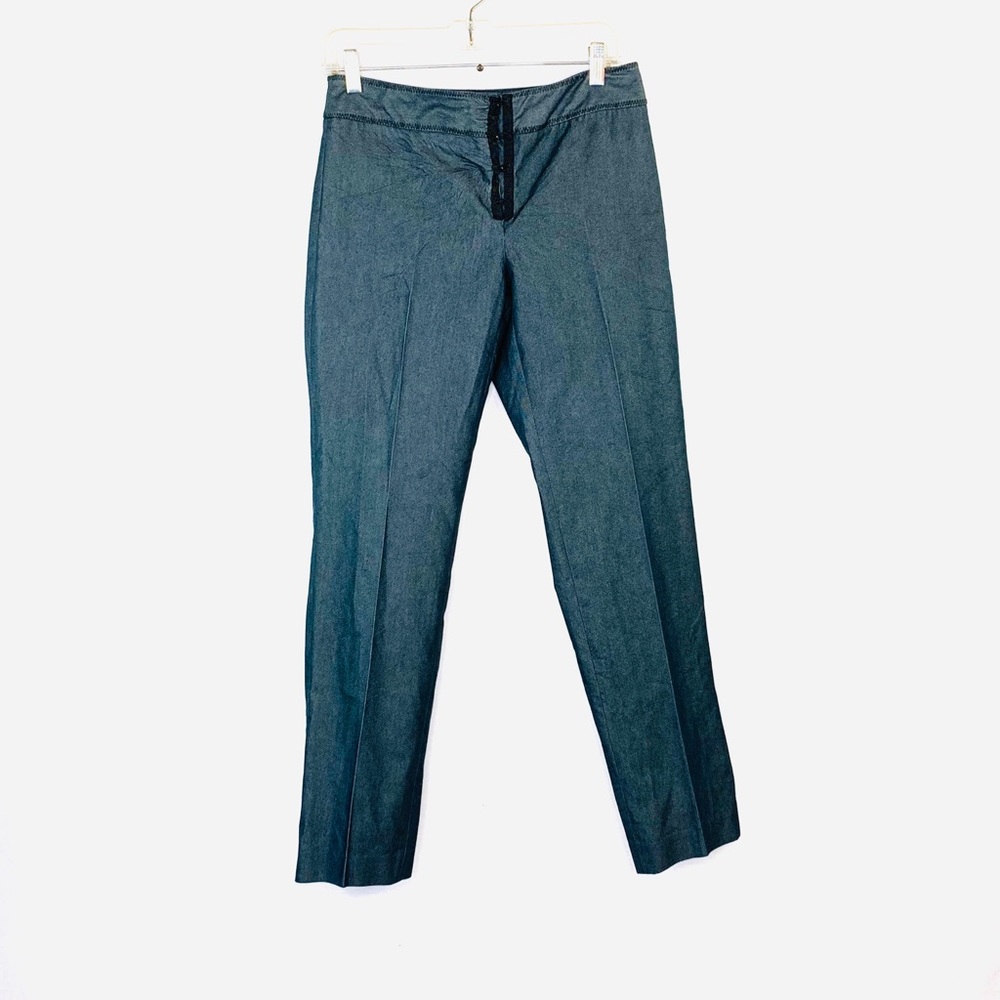 Magaschoni Blue Denim Straight Pants Hook-Eye 2